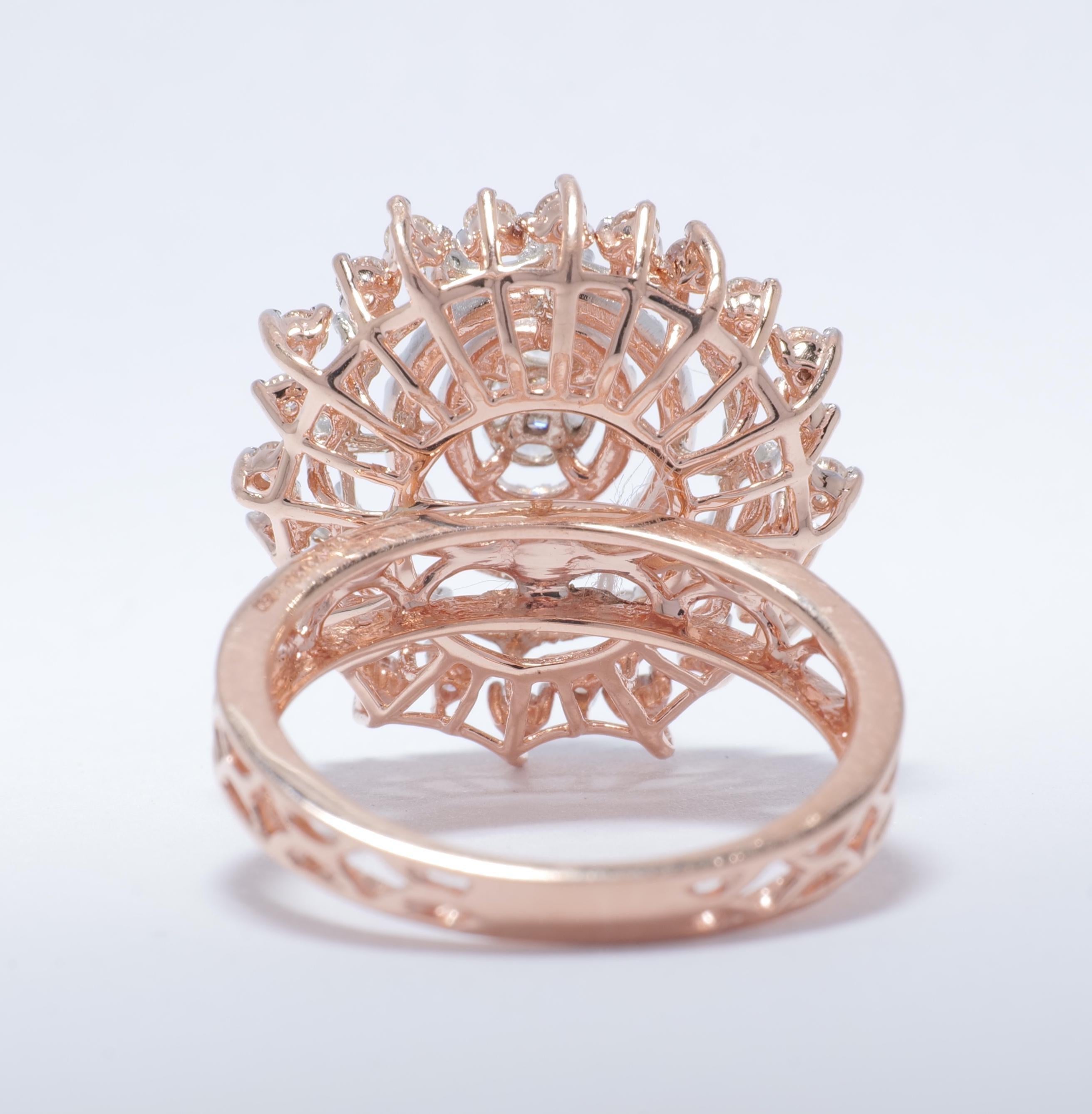 Bague fleur en or massif 14K avec sertissage illusion (certifié) en vente 2