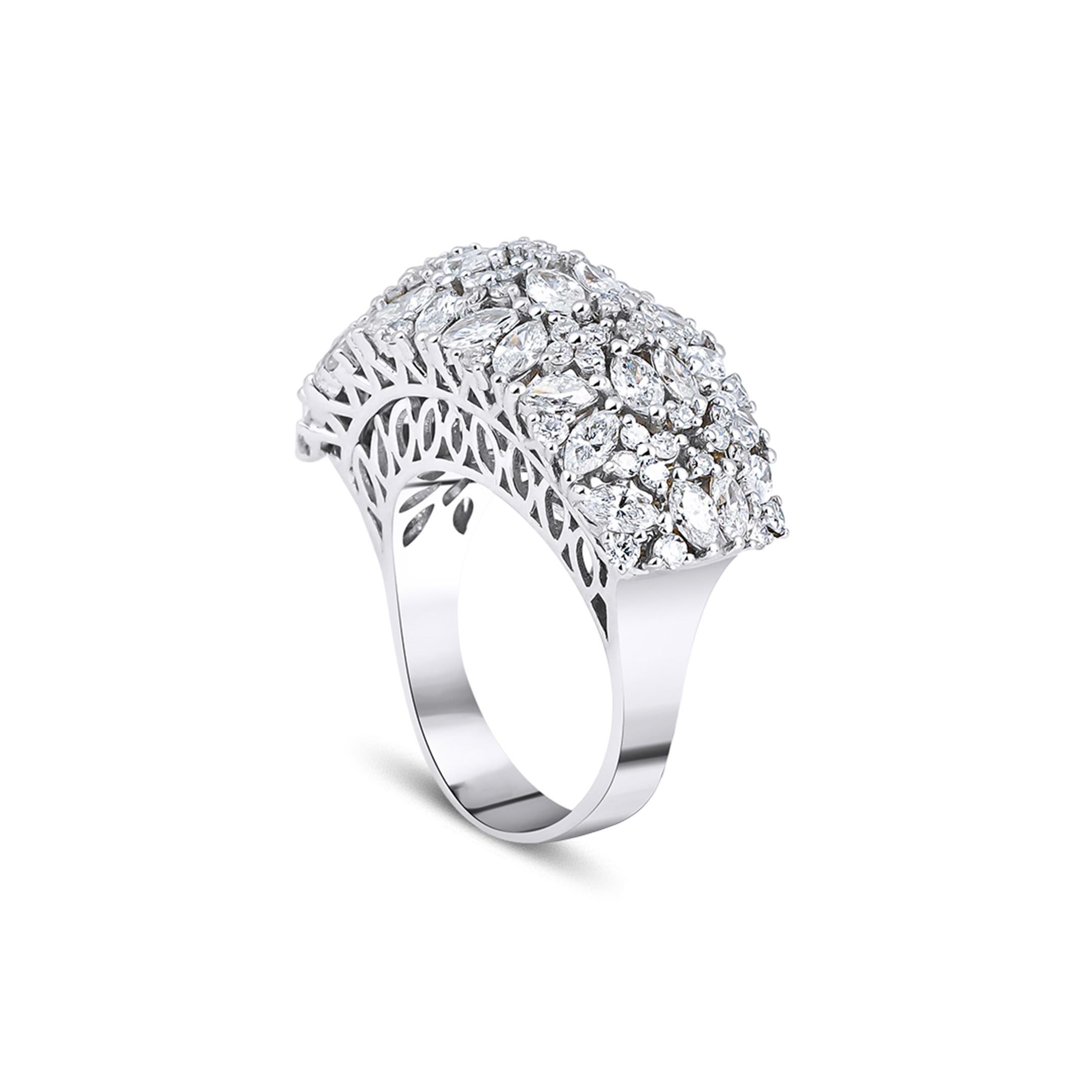 For Sale:  Flower Diamond Ring with Marquise and Round Cut, 18k White Gold, 3.07 Ctw. 3