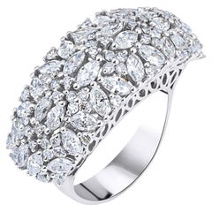 Flower Diamond Ring with Marquise and Round Cut, 18k White Gold, 3.07 Ctw.