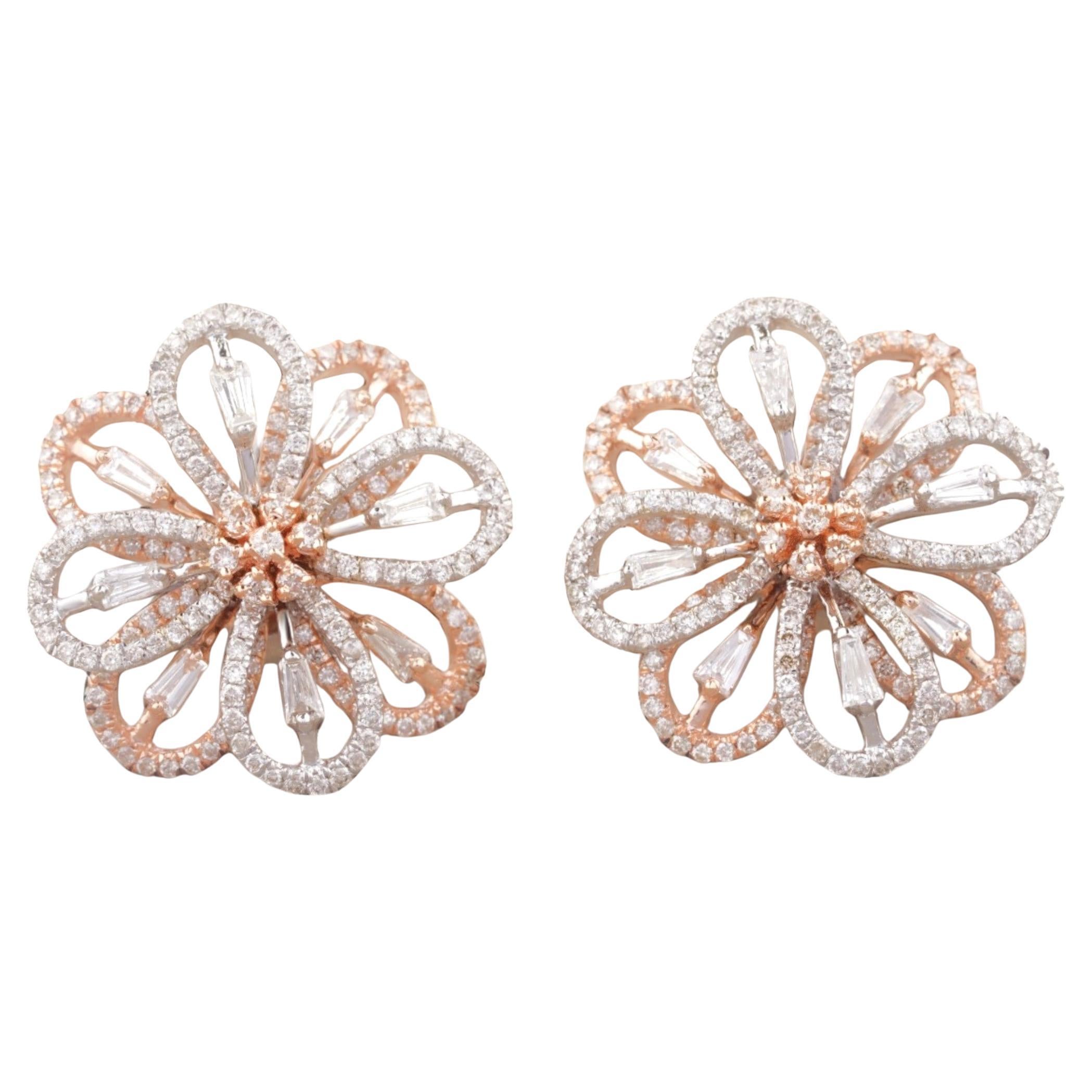Boucles d'oreilles fleurs en or massif 14k (certifié) en vente