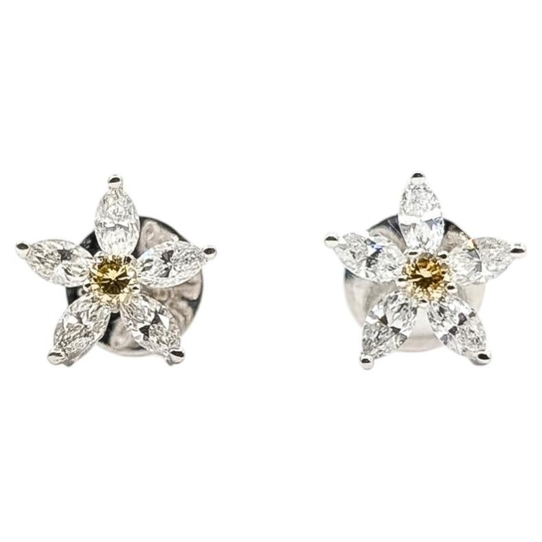 Flower Diamond Stud Earrings in 18k White Gold