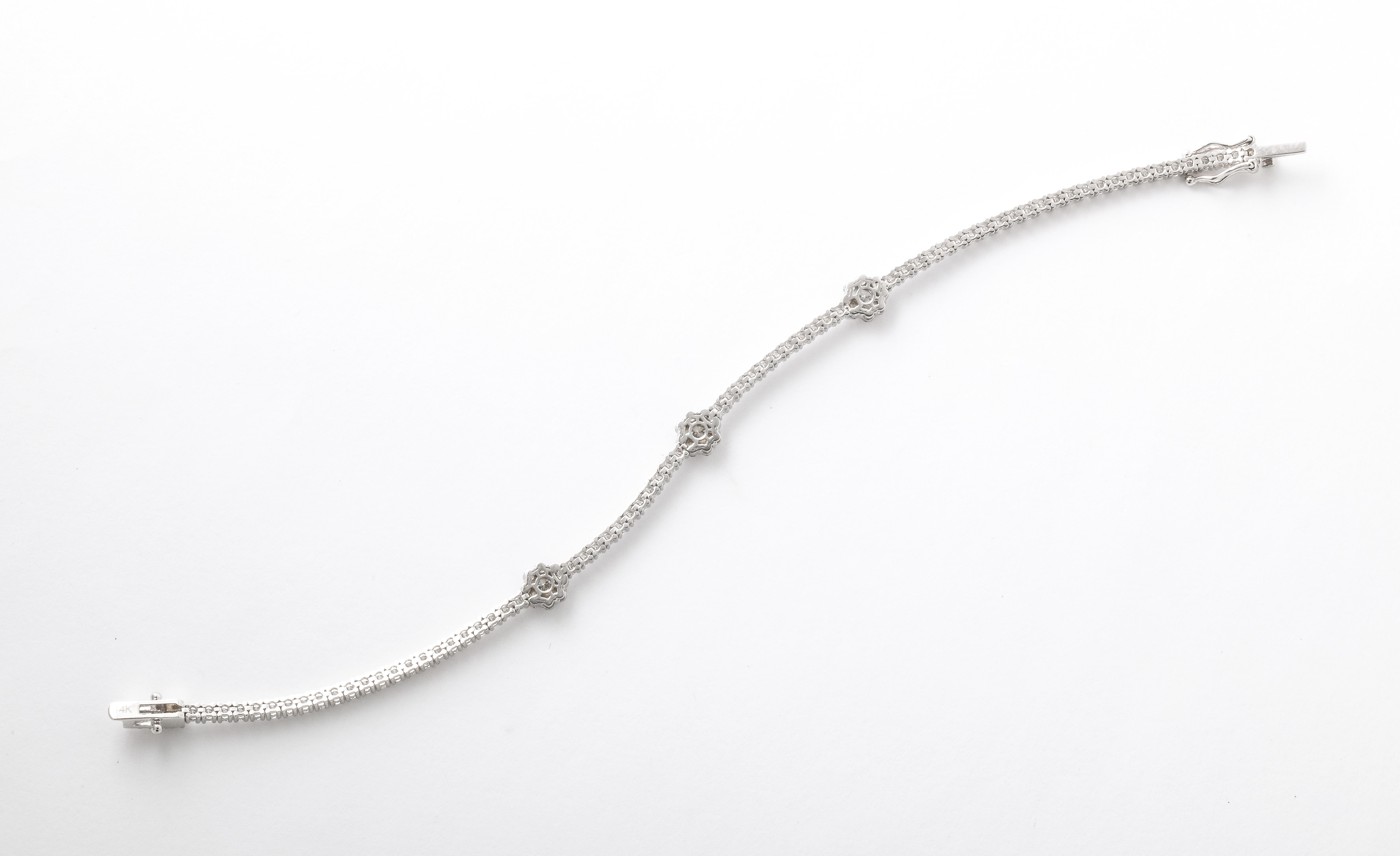 Women's or Men's Flower Diamond Tennis Bracelet For Sale