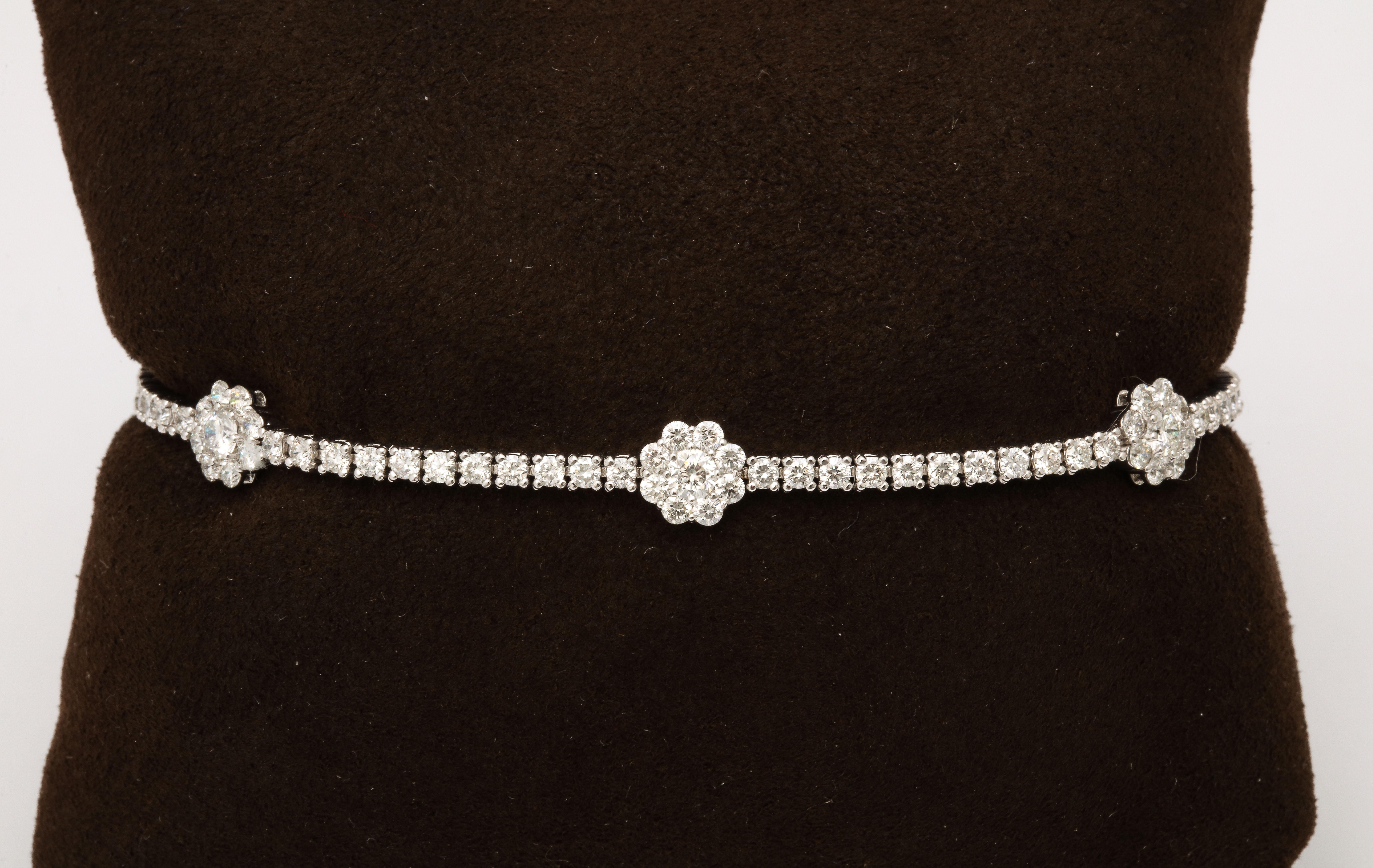 Flower Diamond Tennis Bracelet For Sale 2