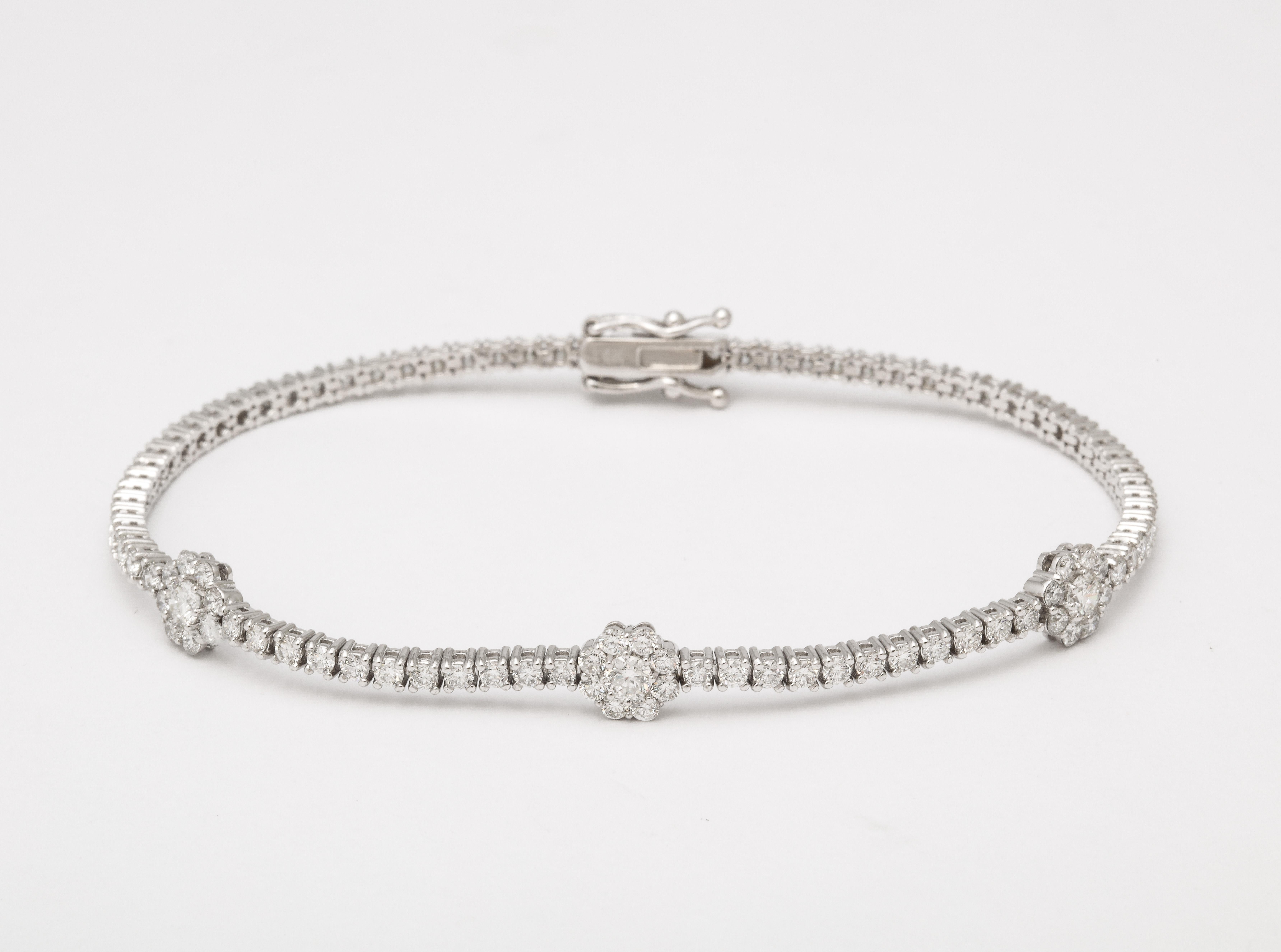 Flower Diamond Tennis Bracelet For Sale 3