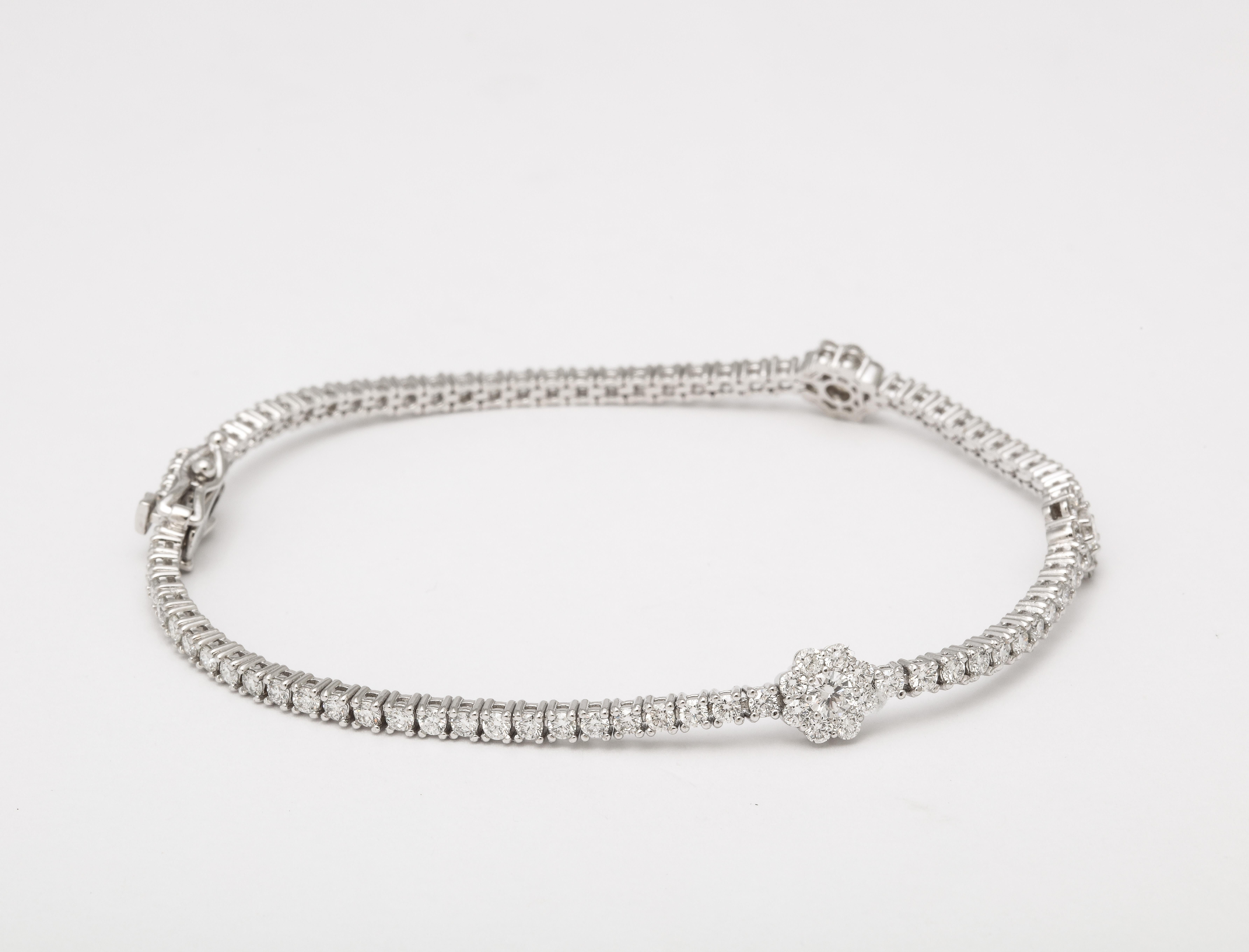 Flower Diamond Tennis Bracelet For Sale 4