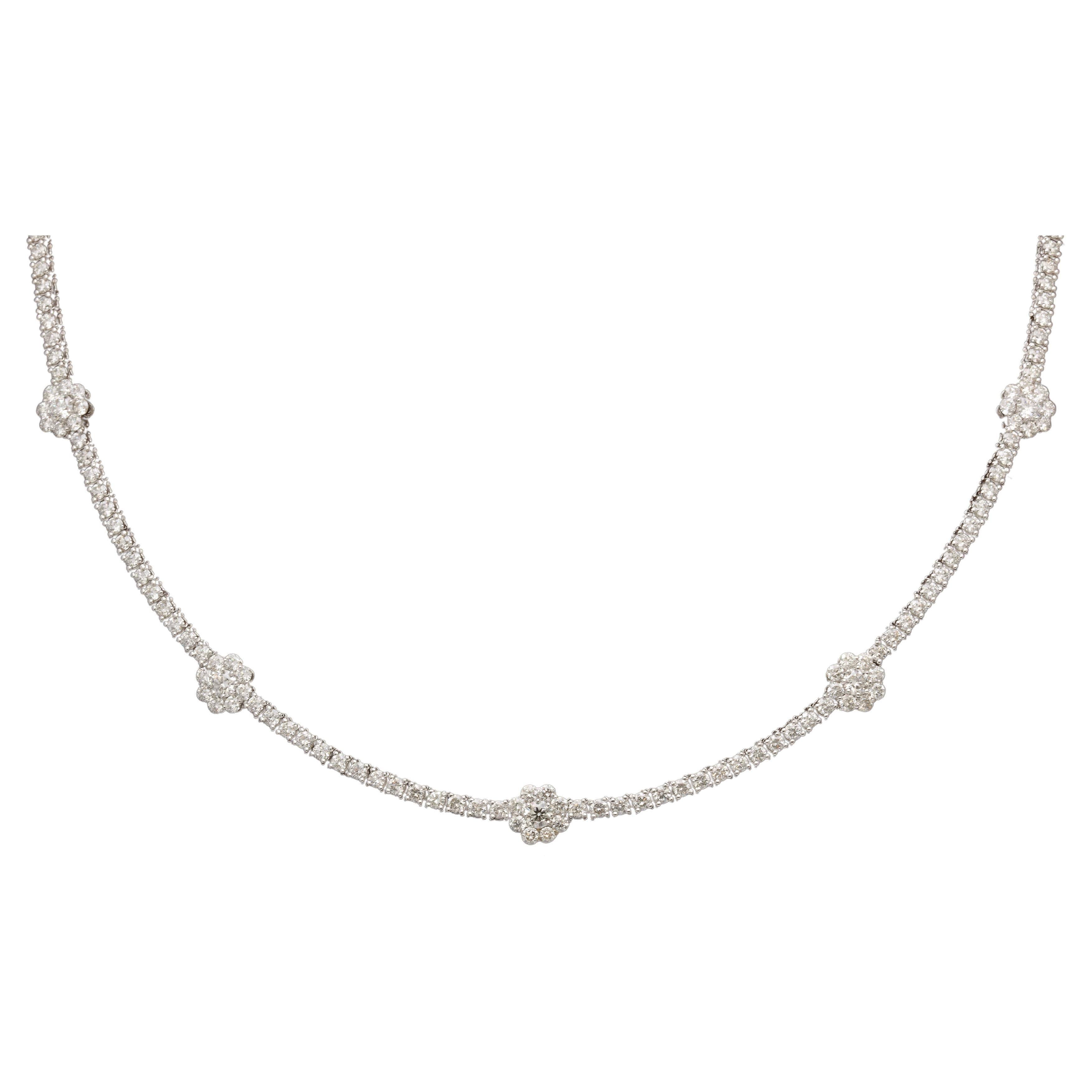 Flower Diamond Tennis Necklace  For Sale