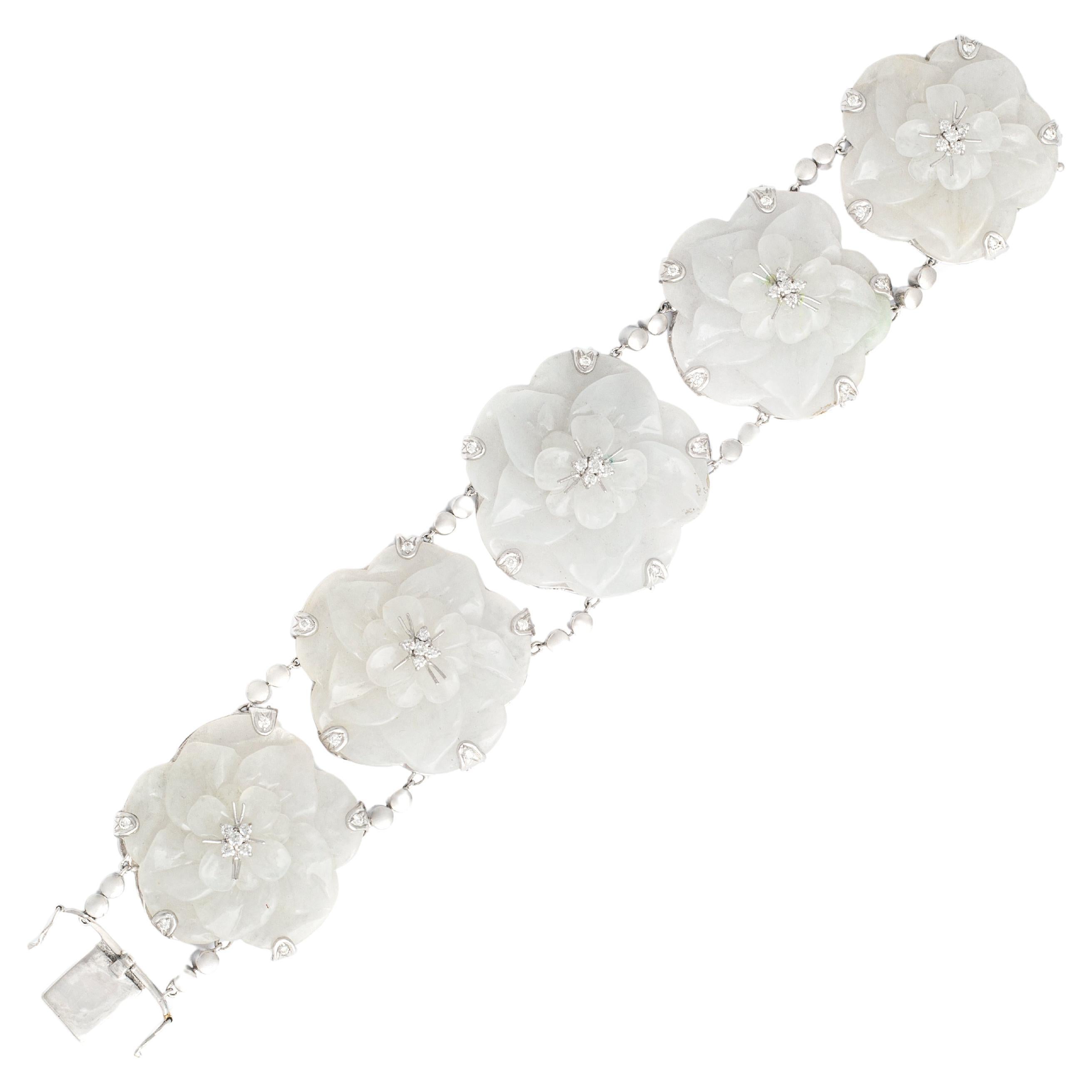Flower Diamond White Gold Bracelet For Sale