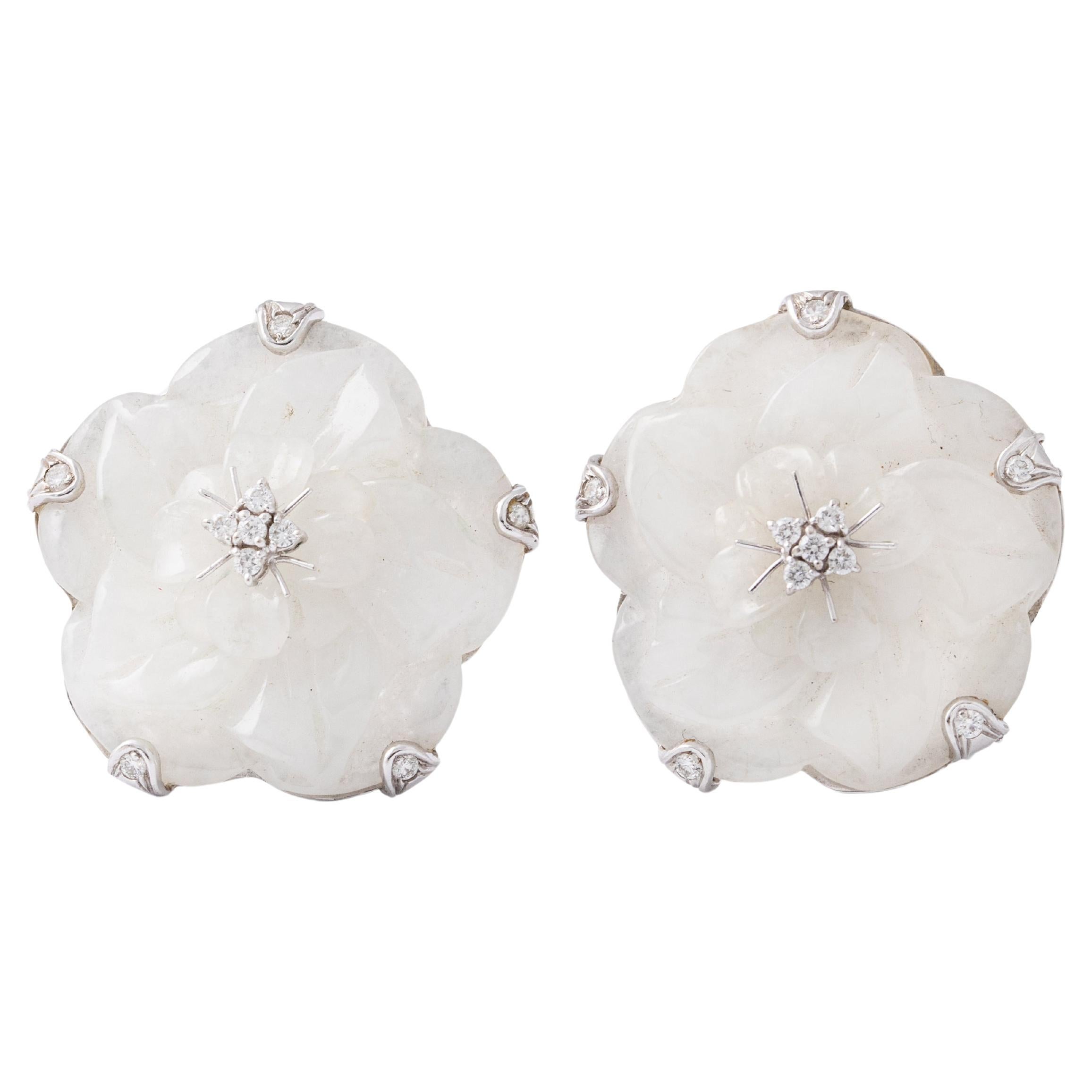 Flower Diamond White Gold Earrings For Sale