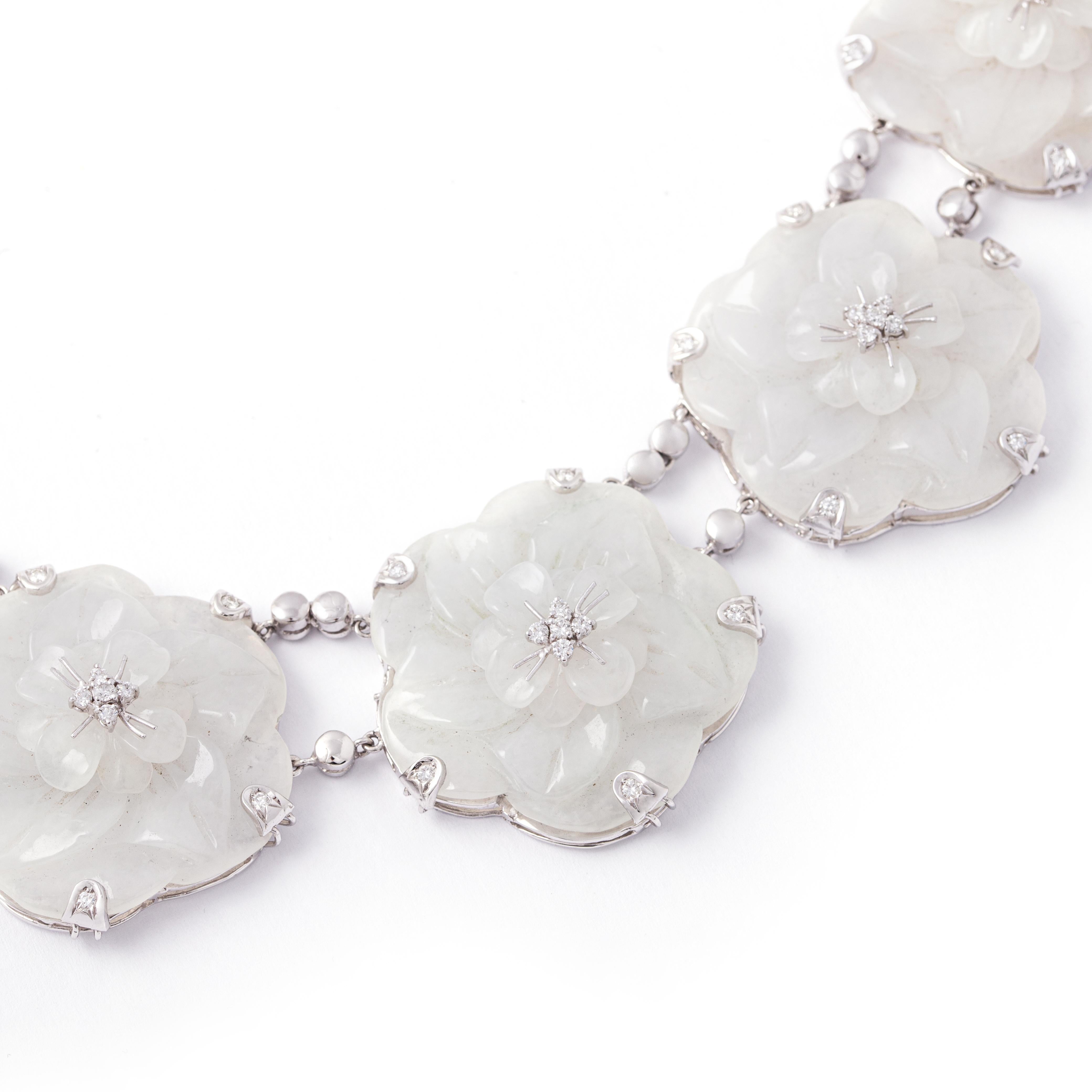 Women's or Men's Flower Diamond White Gold Necklace For Sale