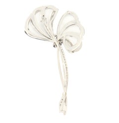Flower Diamonds Crystal Rock Enamel 18 Karat White Gold Brooch
