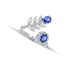 Flower Disconnected Ring 18Kt White Gold with Blue Sapphire & Marquise Diamonds
