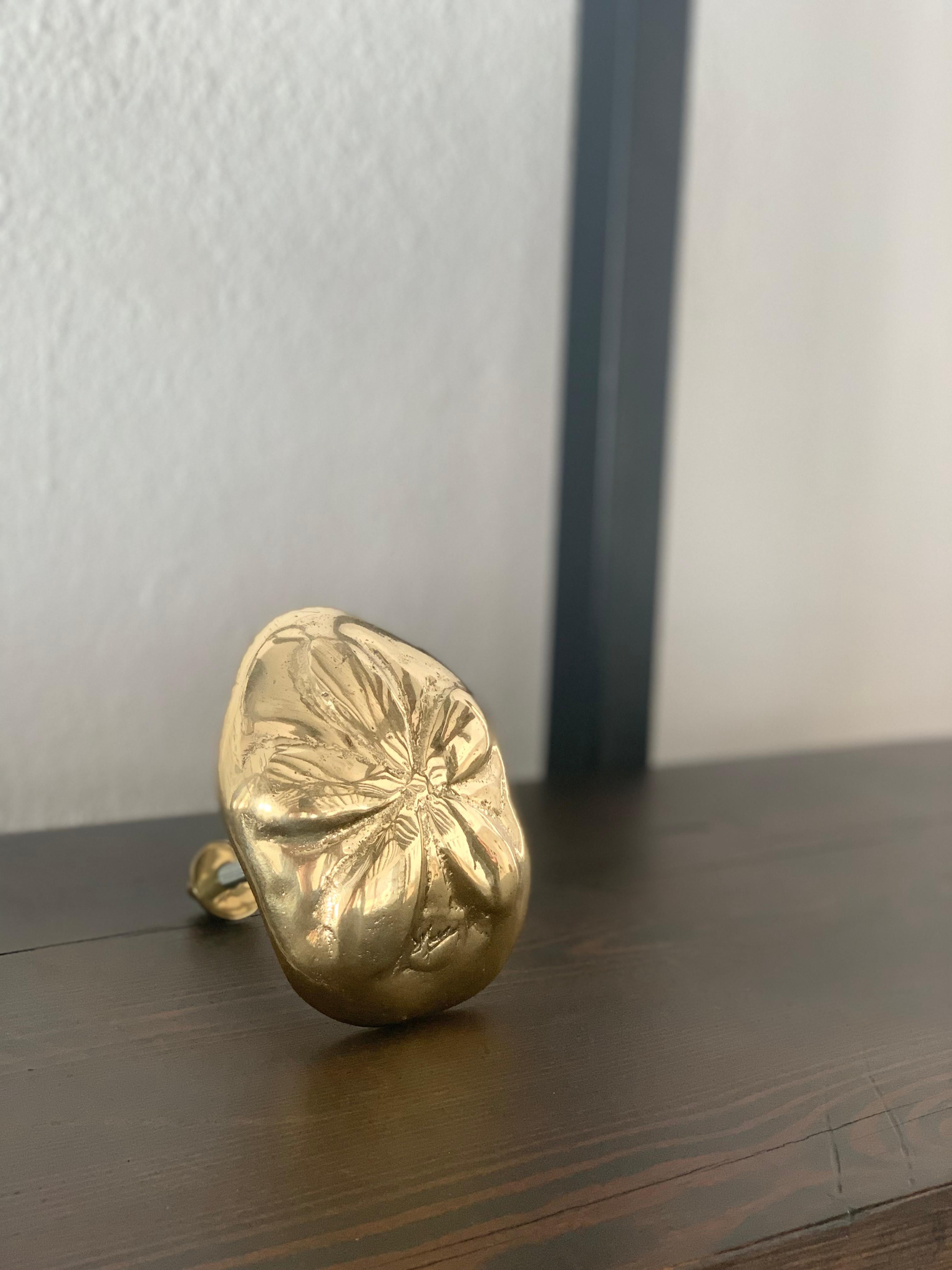 Brutalist Flower Door Handle PYT031 handmade cast in brass For Sale