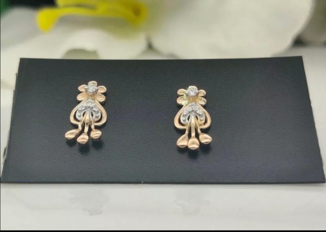 Round Cut Flower Earring 14k Solid Gold Diamond Floral Studs Earrings Birthday Ear Gift. For Sale