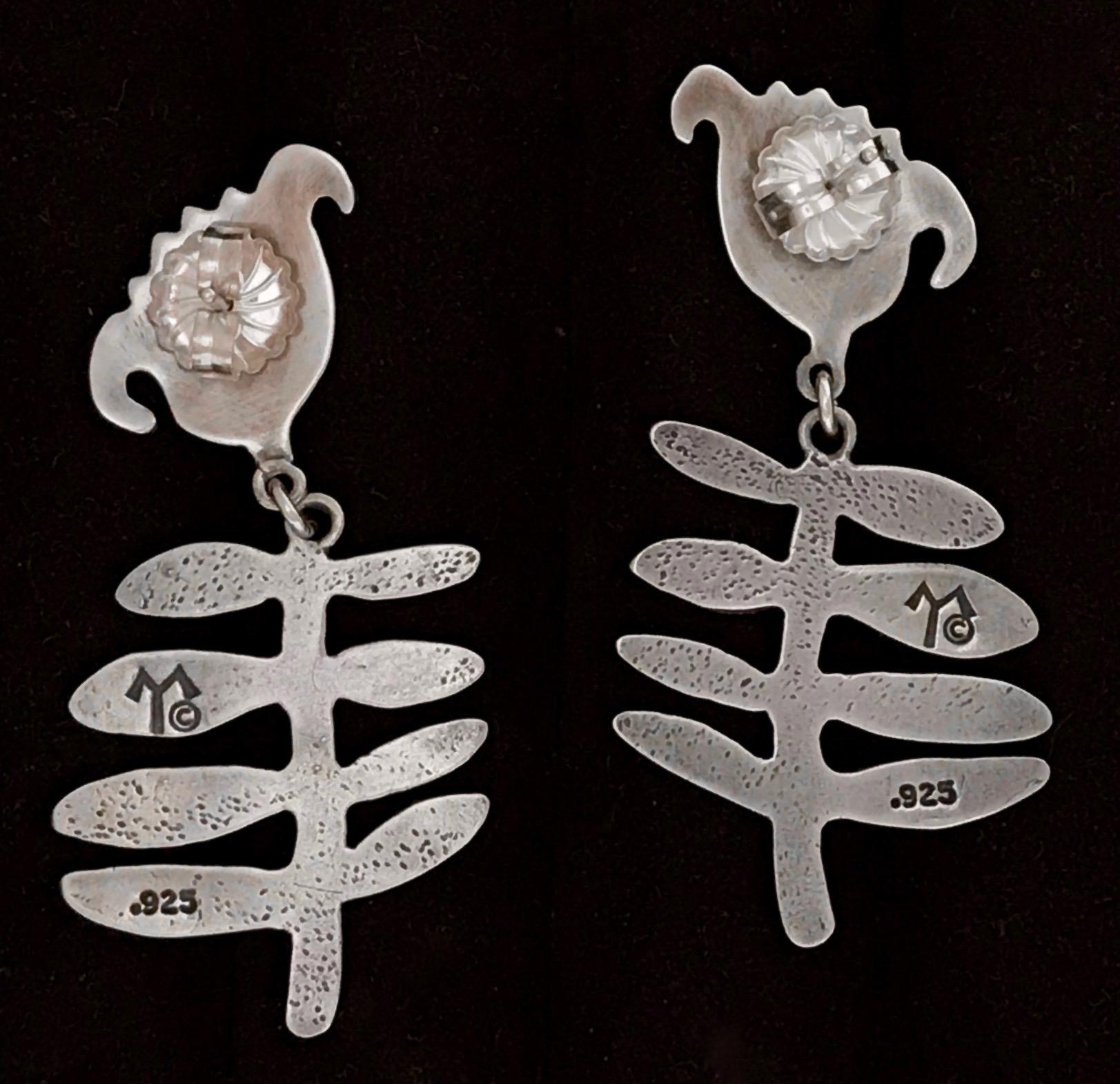Contemporary Flower earrings, cast sterling silver dangle earrings Melanie Yazzie flowers For Sale