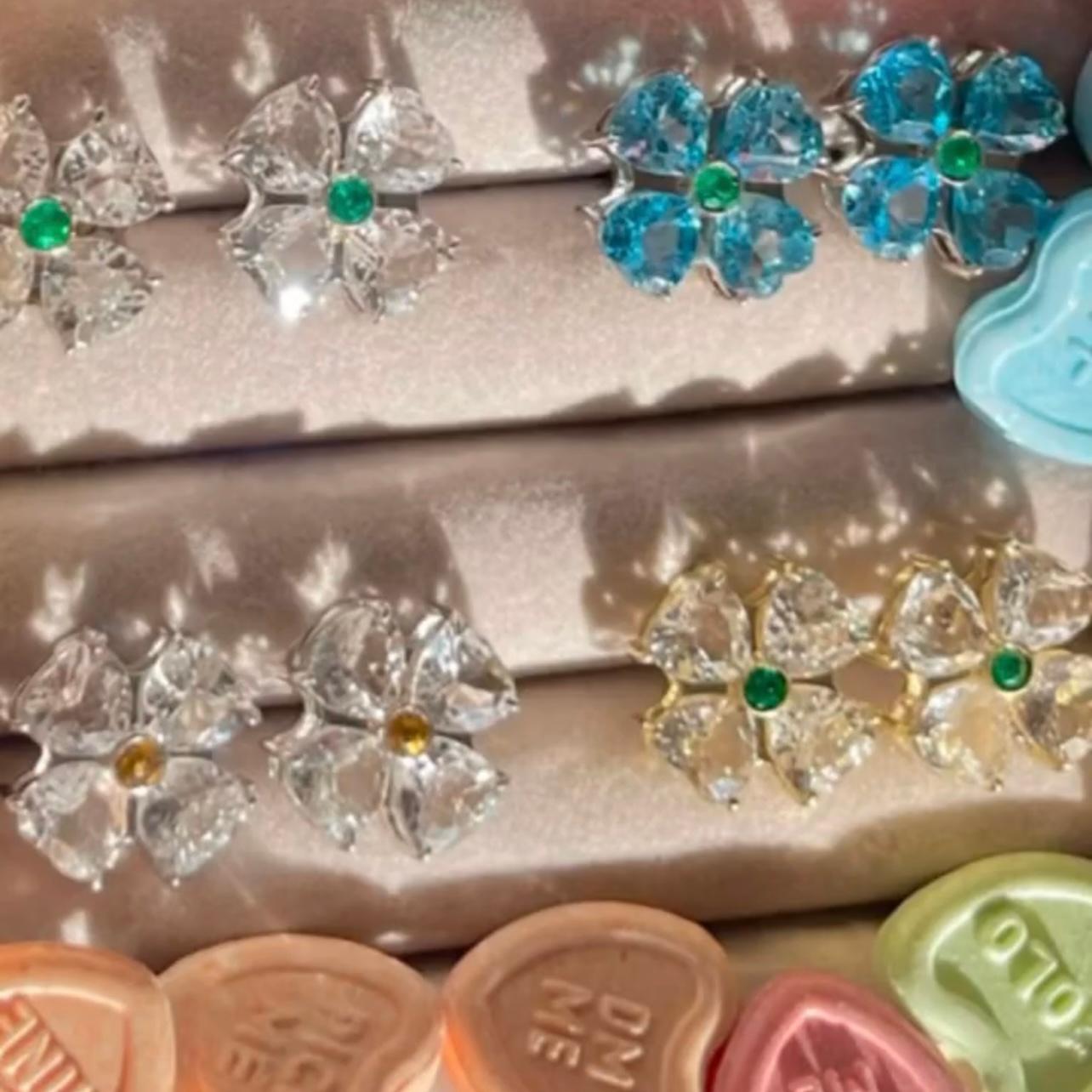 Orecchini con fiori e citrino - Oro bianco massiccio 18 carati in vendita 9