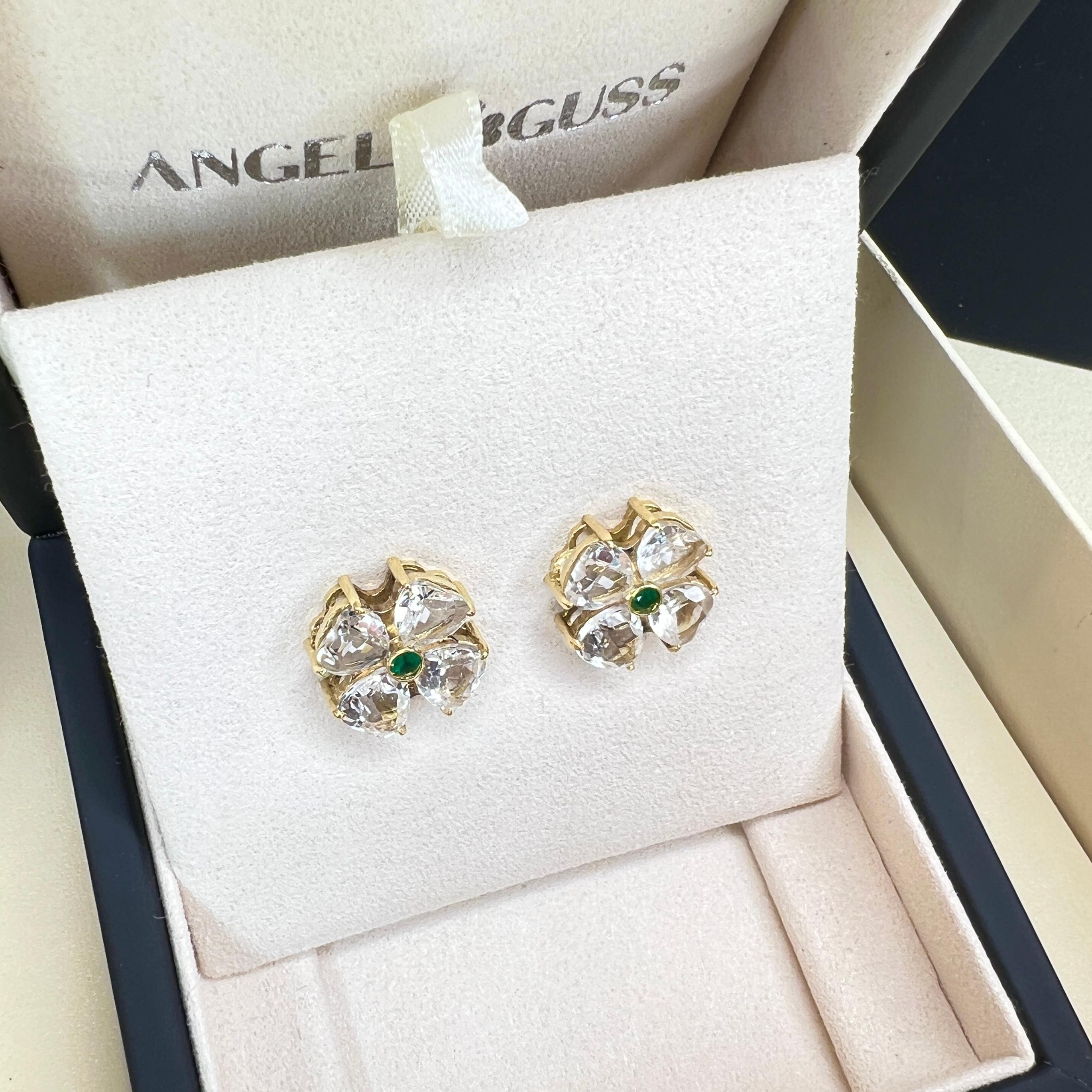 Taille cœur Boucles d'oreilles fleurs et émeraude - Or jaune massif 18K