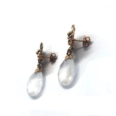 Brown Diamonds Flower Earrings 18 Carat Rose Gold and White Enamel Petals