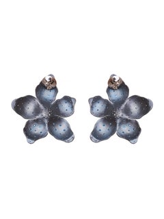 Flower Earrings in 18kt Gold, 14k rubber push Blue Titanium Diamond & Aquamarine