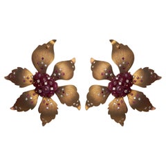 Flower Earrings in 18kt Gold, Rubies & Diamonds