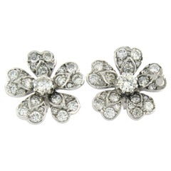 Boucles d'oreilles fleur avec diamants taille unique et brillants jusqu'à 3,50 carats en or 18 carats