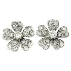Boucles d'oreilles fleur avec diamants taille unique et brillants jusqu'à 3,50 carats en or 18 carats