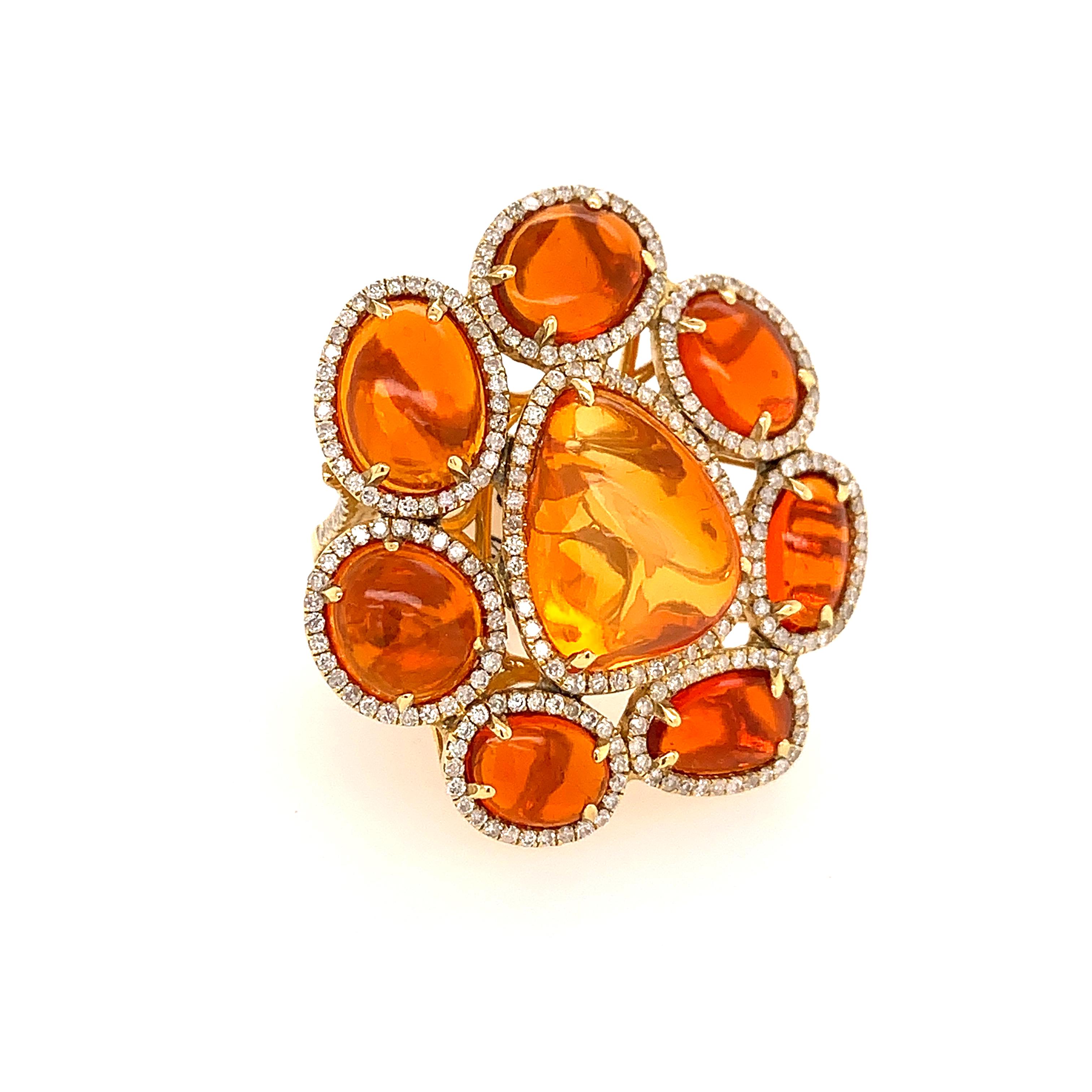 Contemporary Flower Fire Opal and Diamond Cocktail Ring