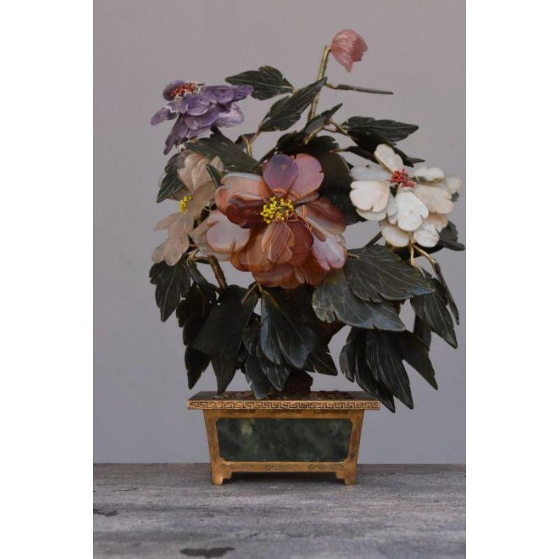 Set da caminetto a fiori in pietra dura cinese, inizio XX secolo In condizioni buone in vendita a Marseille, FR