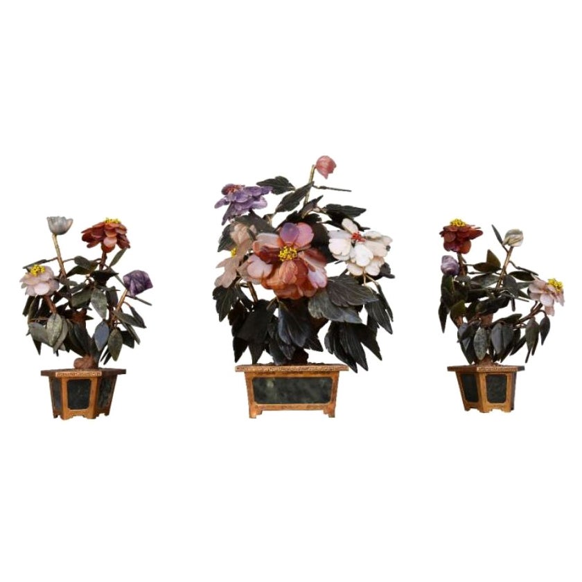Set da caminetto a fiori in pietra dura cinese, inizio XX secolo in vendita