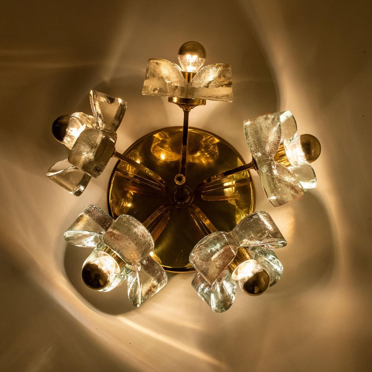 Flower Flush Mount, Brass and Glass by Sische, 1970s For Sale 5