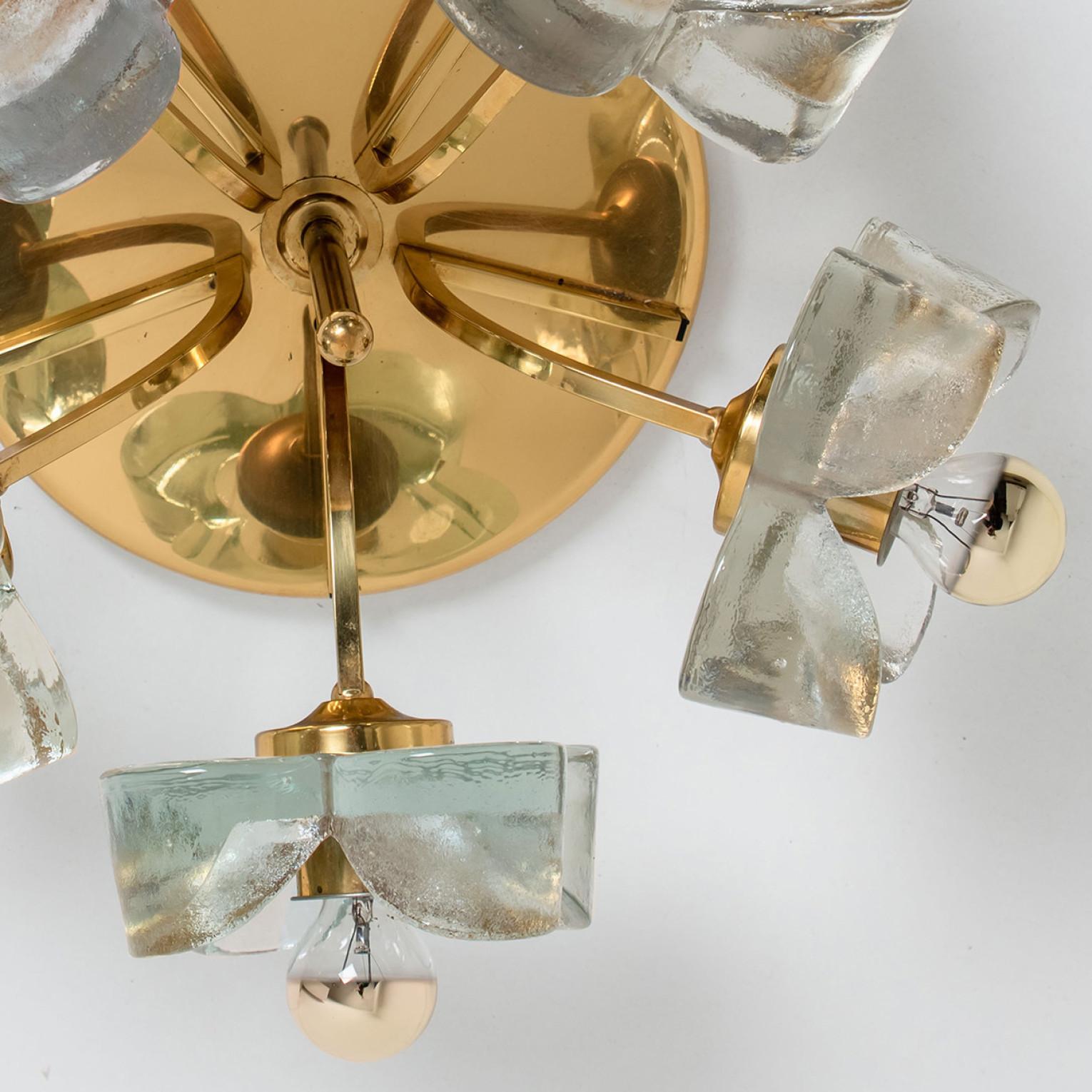 Flower Flush Mount, Brass and Glass by Sische, 1970s In Good Condition For Sale In Rijssen, NL