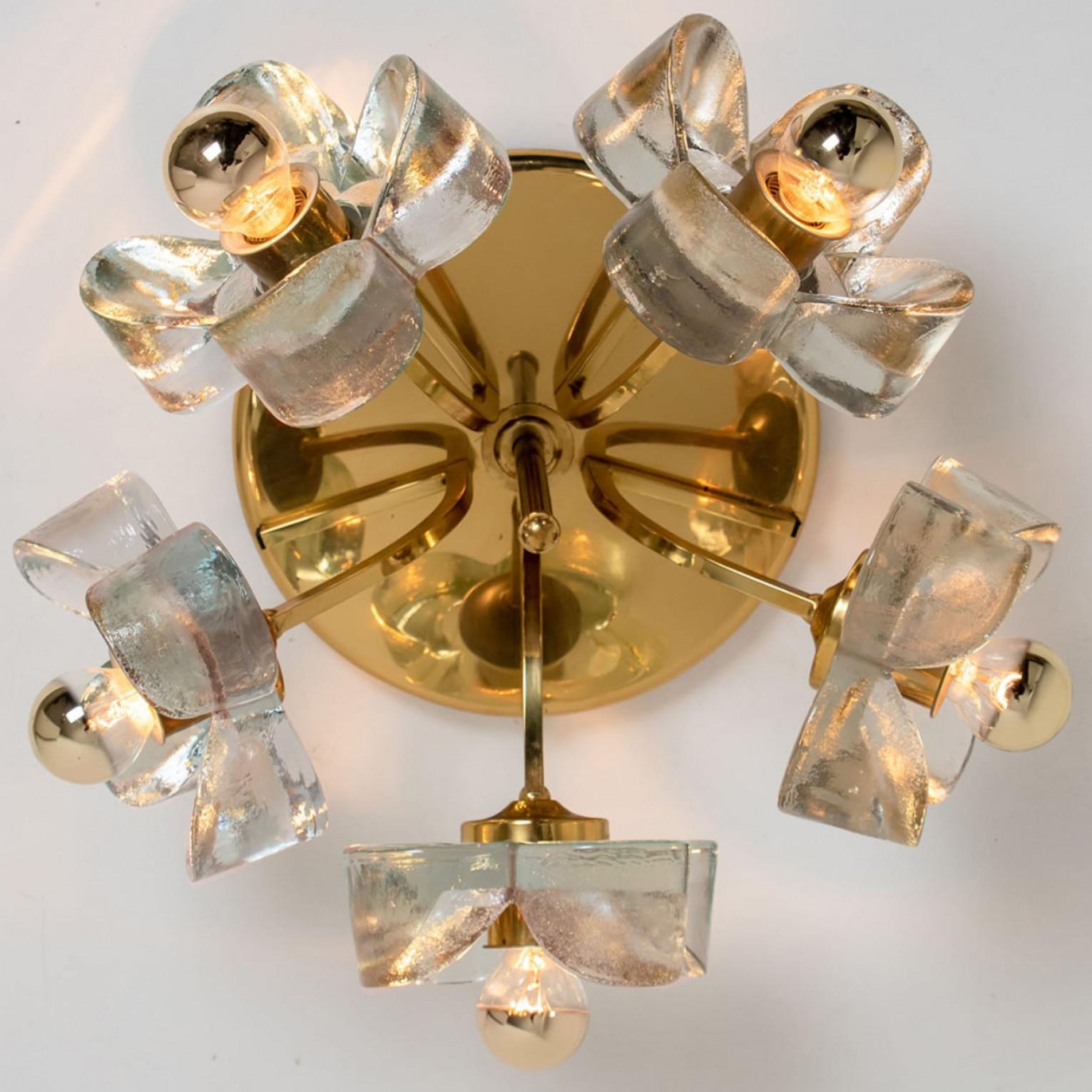 Flower Flush Mount, Brass and Glass by Sische, 1970s In Good Condition For Sale In Rijssen, NL
