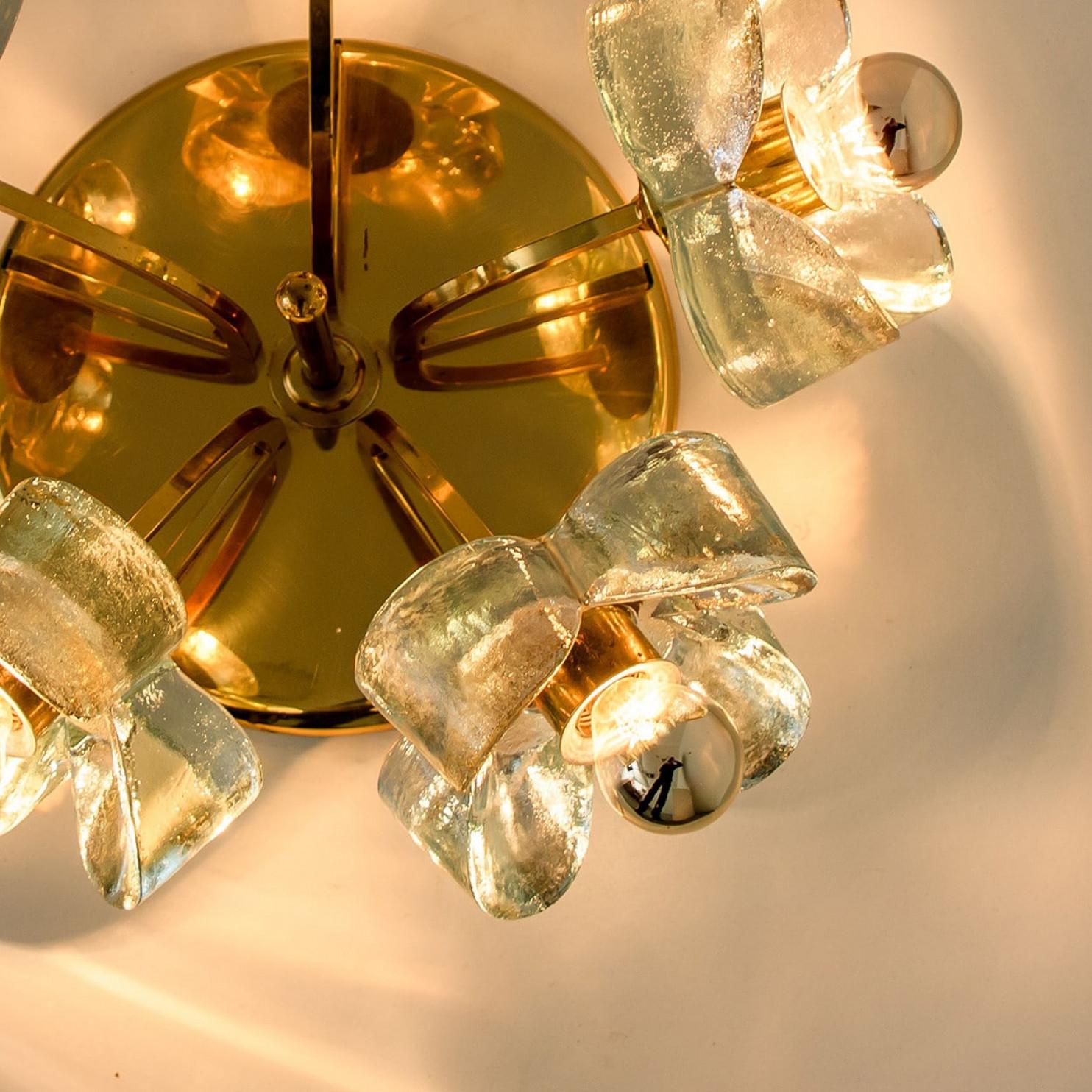 Flower Flush Mount, Brass and Glass by Sische, 1970s For Sale 1