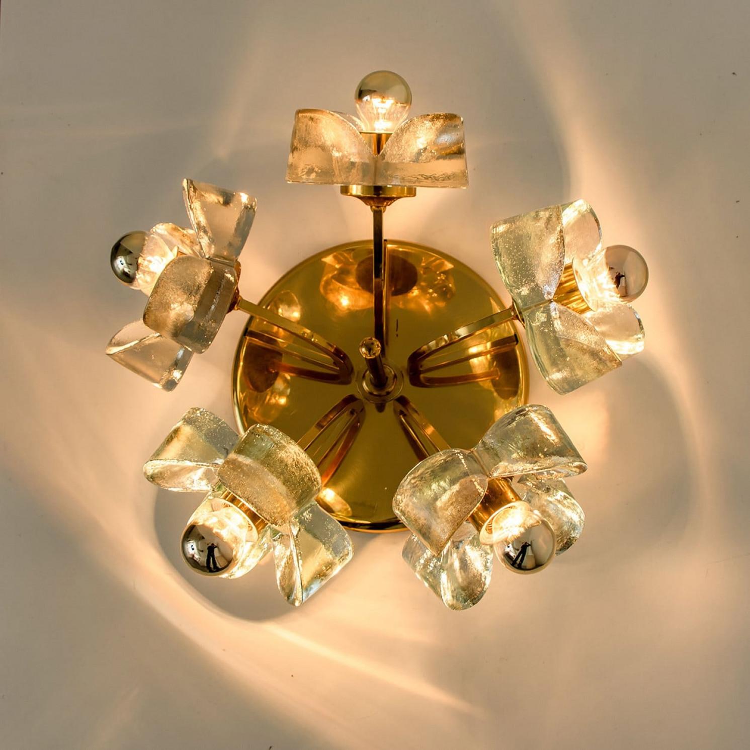 Flower Flush Mount, Brass and Glass by Sische, 1970s For Sale 2