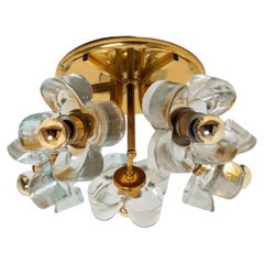 Flower Flush Mount, Brass and Glass by Sische, 1970s