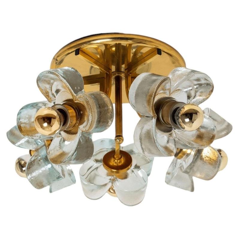 Flower Flush Mount, Brass and Glass by Sische, 1970s