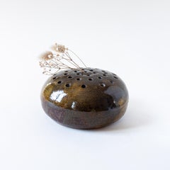 Flower Frog Vase in Green Ceramic by Claude Marcaggi KAOL, France 1960s