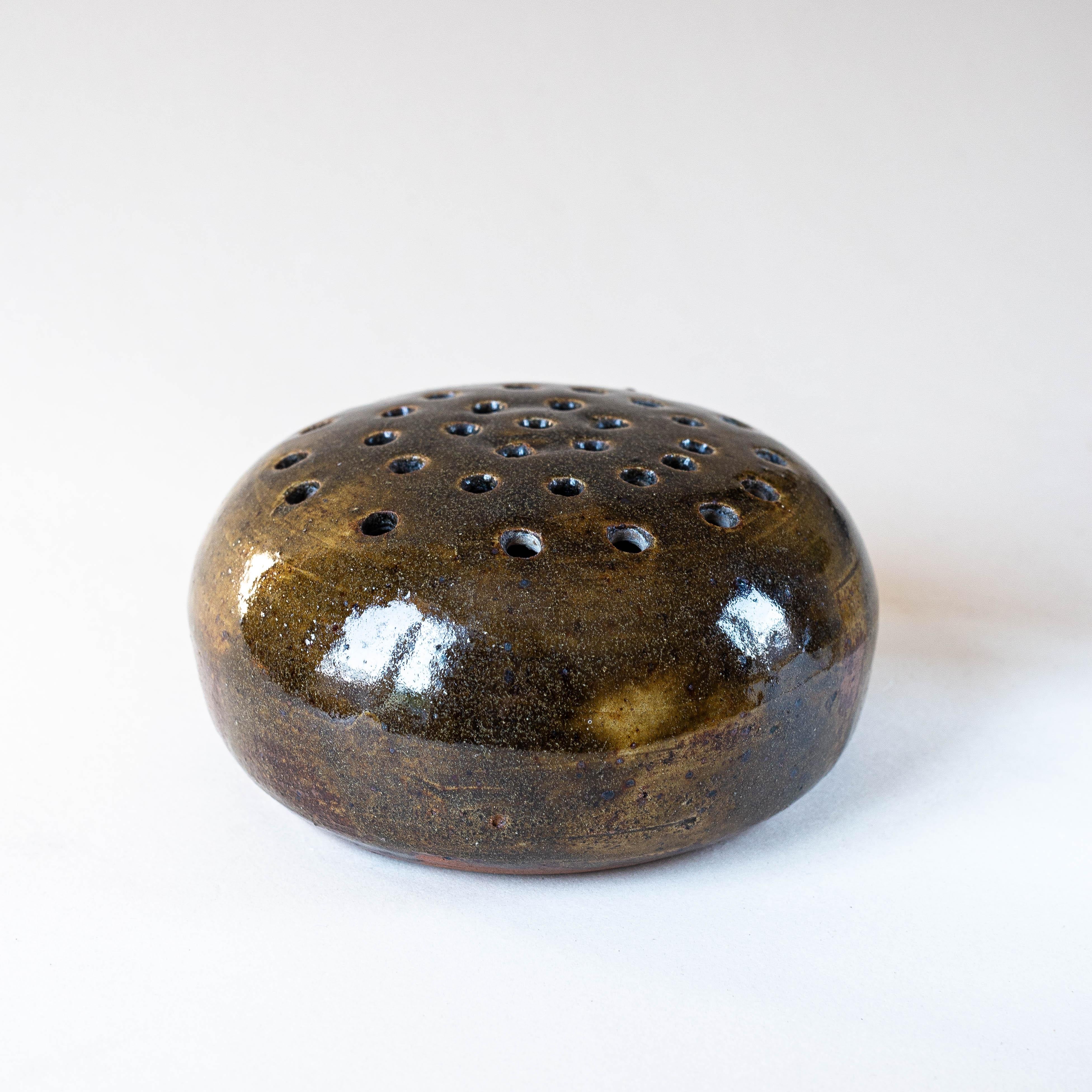 Mid-Century Modern Flower Frog Vase in Green Ceramic by Claude Marcaggi KAOL, France 1960s For Sale