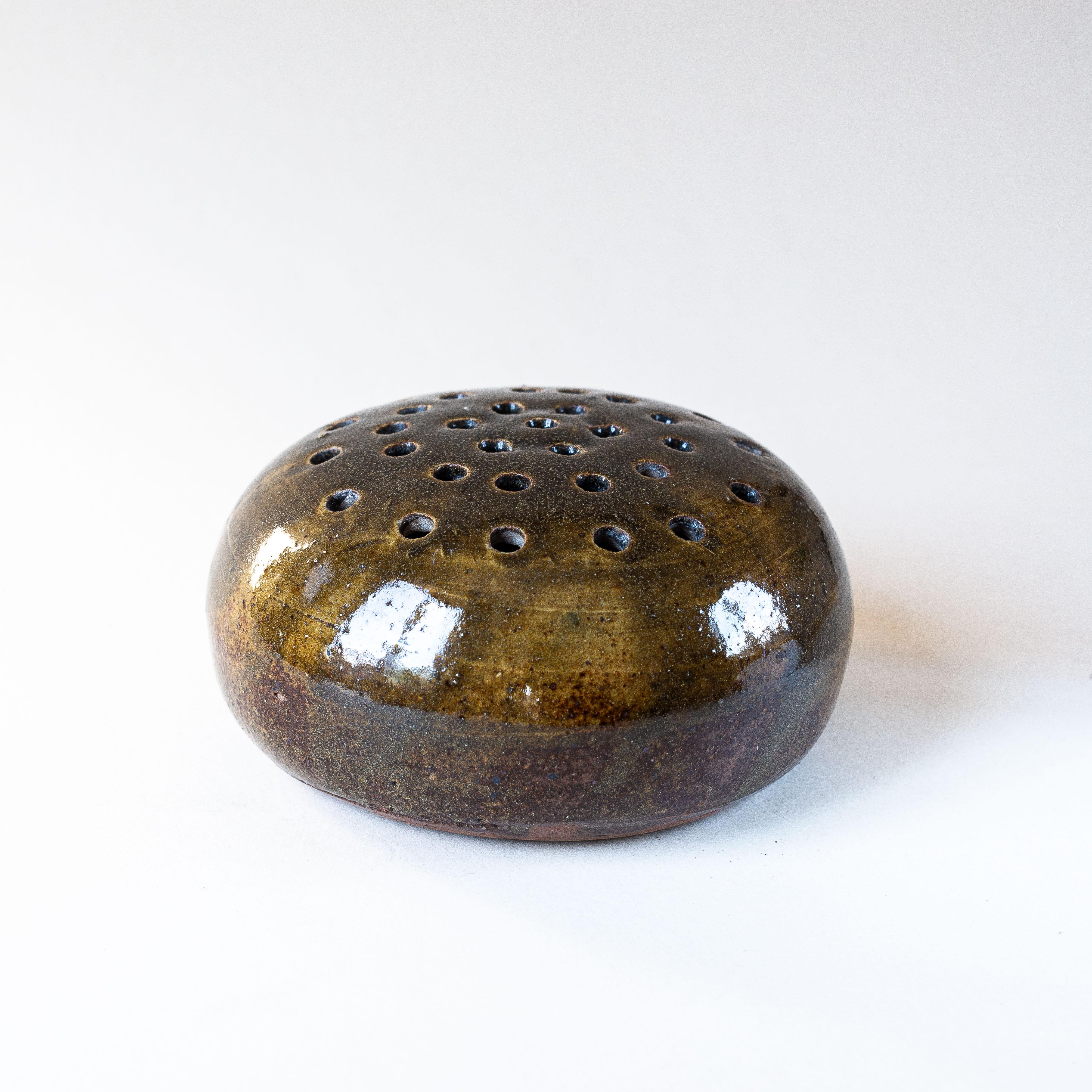 Enamel Flower Frog Vase in Green Ceramic by Claude Marcaggi KAOL, France 1960s For Sale