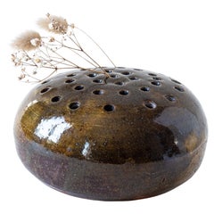 Flower Frog Vase in Green Ceramic by Claude Marcaggi KAOL, France 1960s