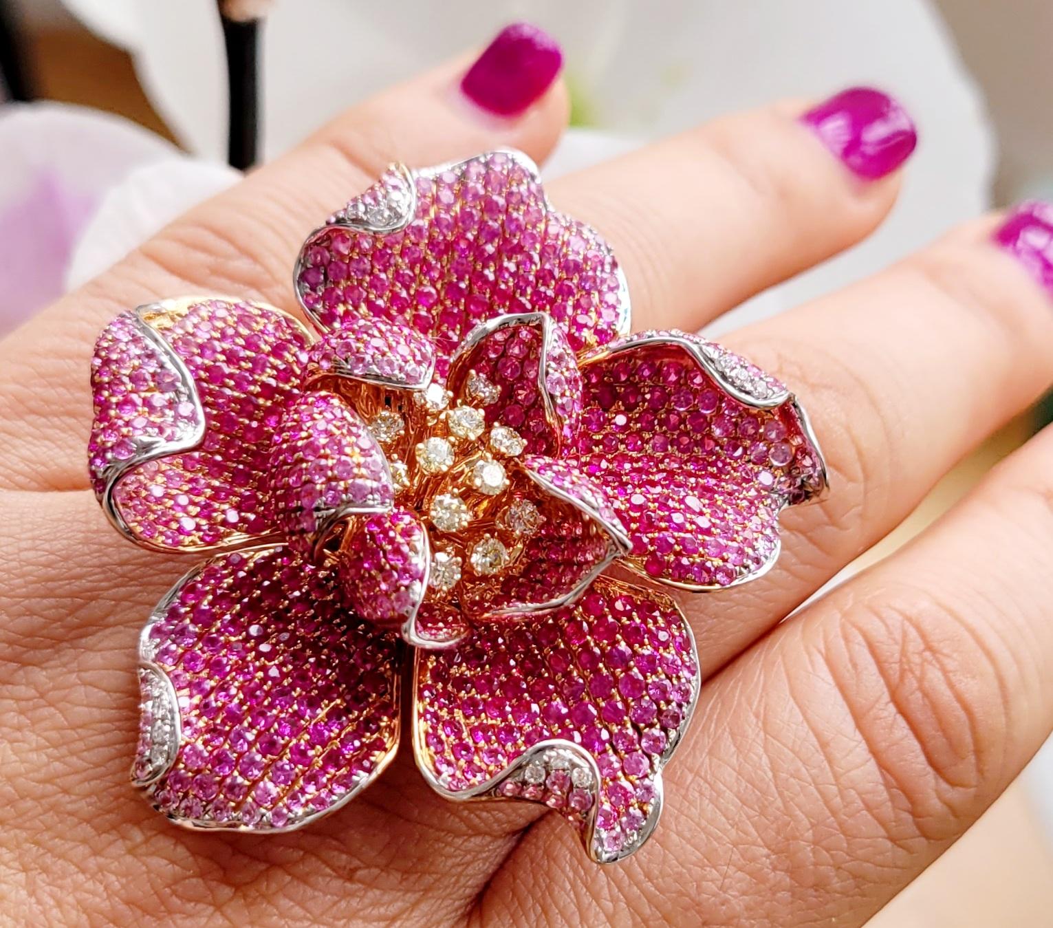 Flower Garden Collection, 18k Earring with Rubies & Pink Sapphires & Diamonds In New Condition For Sale In Hong Kong, HK