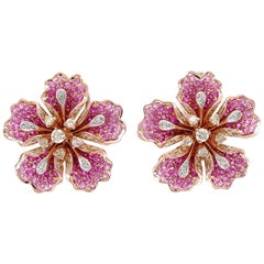 Flower Garden Collection, 18k Earring with Rubies & Pink Sapphires & Diamonds