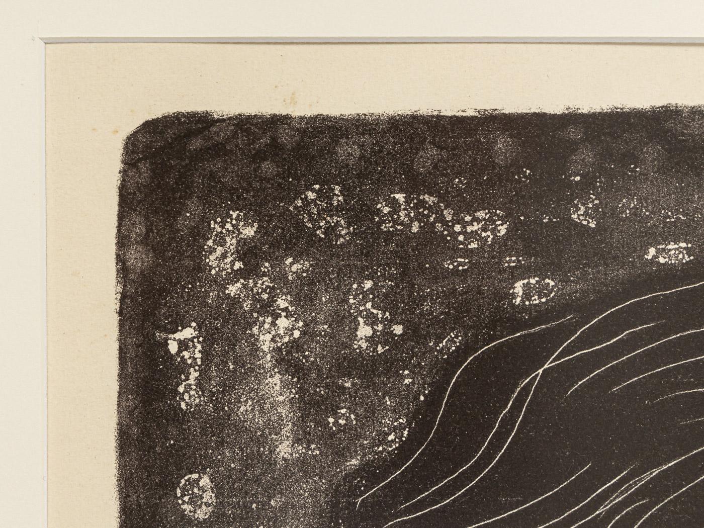 Blumenblumenmädchen von Fritz Kronenberg Weißer Umriss auf schwarzem Papier 1950er Jahre Lithographie im Angebot 1