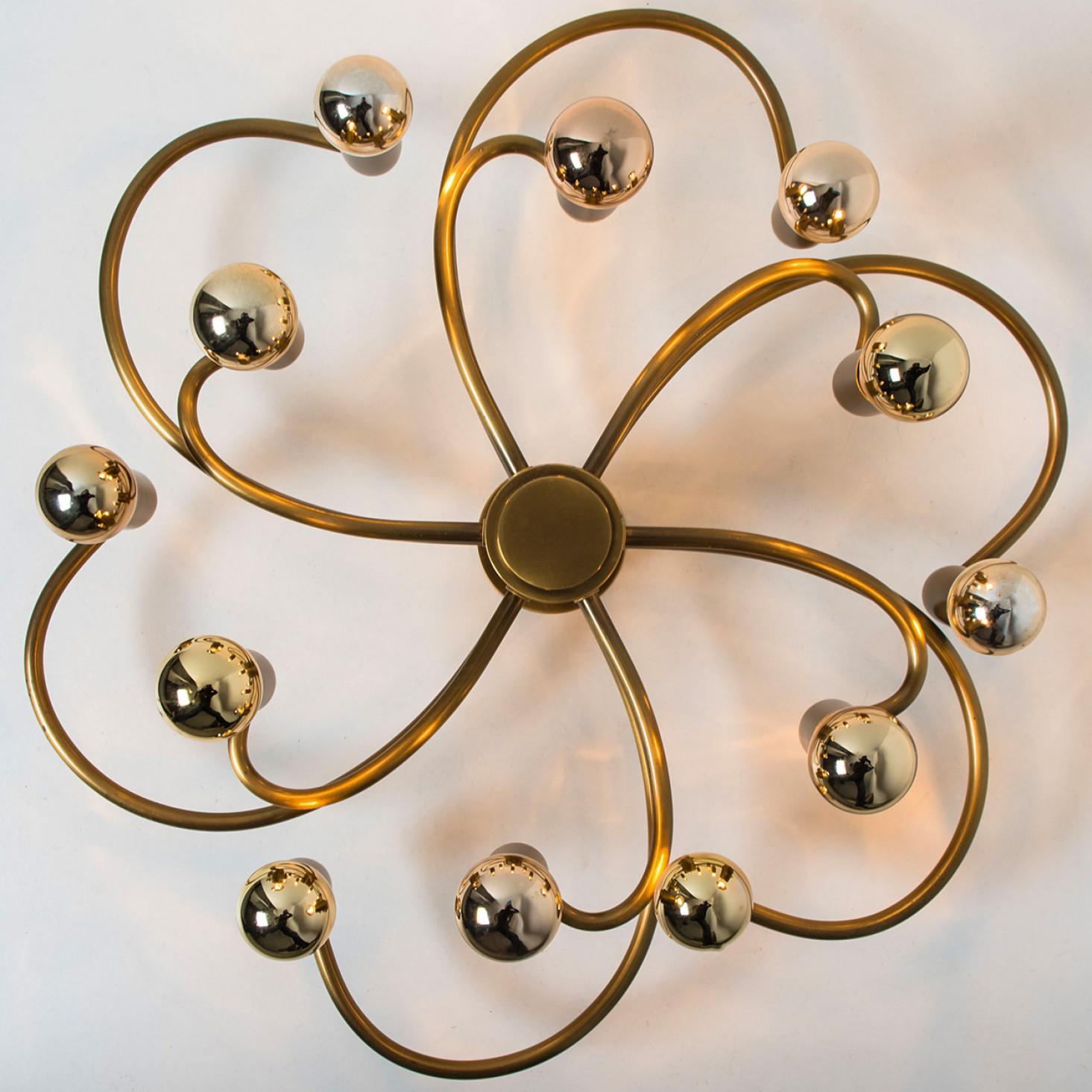 Late 20th Century Flower Gold Brass Flush Mount by Leola, 1970s For Sale