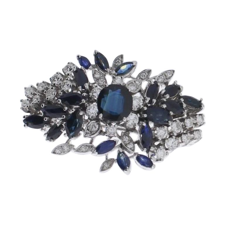 Flower Gold Brooch with Sapphires and Diamonds