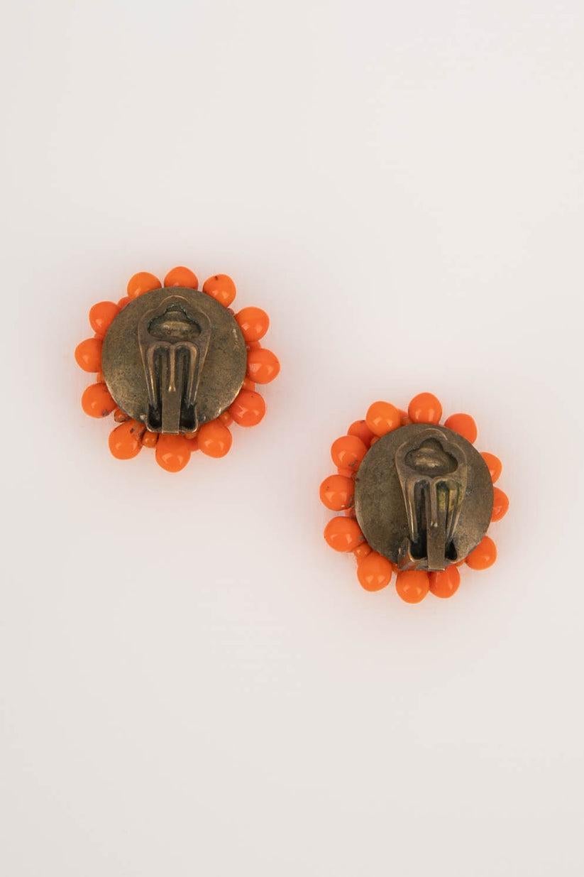Women's Flower Golden Metal Clip-On Earrings For Sale