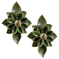 Flower Green Ceramic Wall Lights, Germany, 1970s