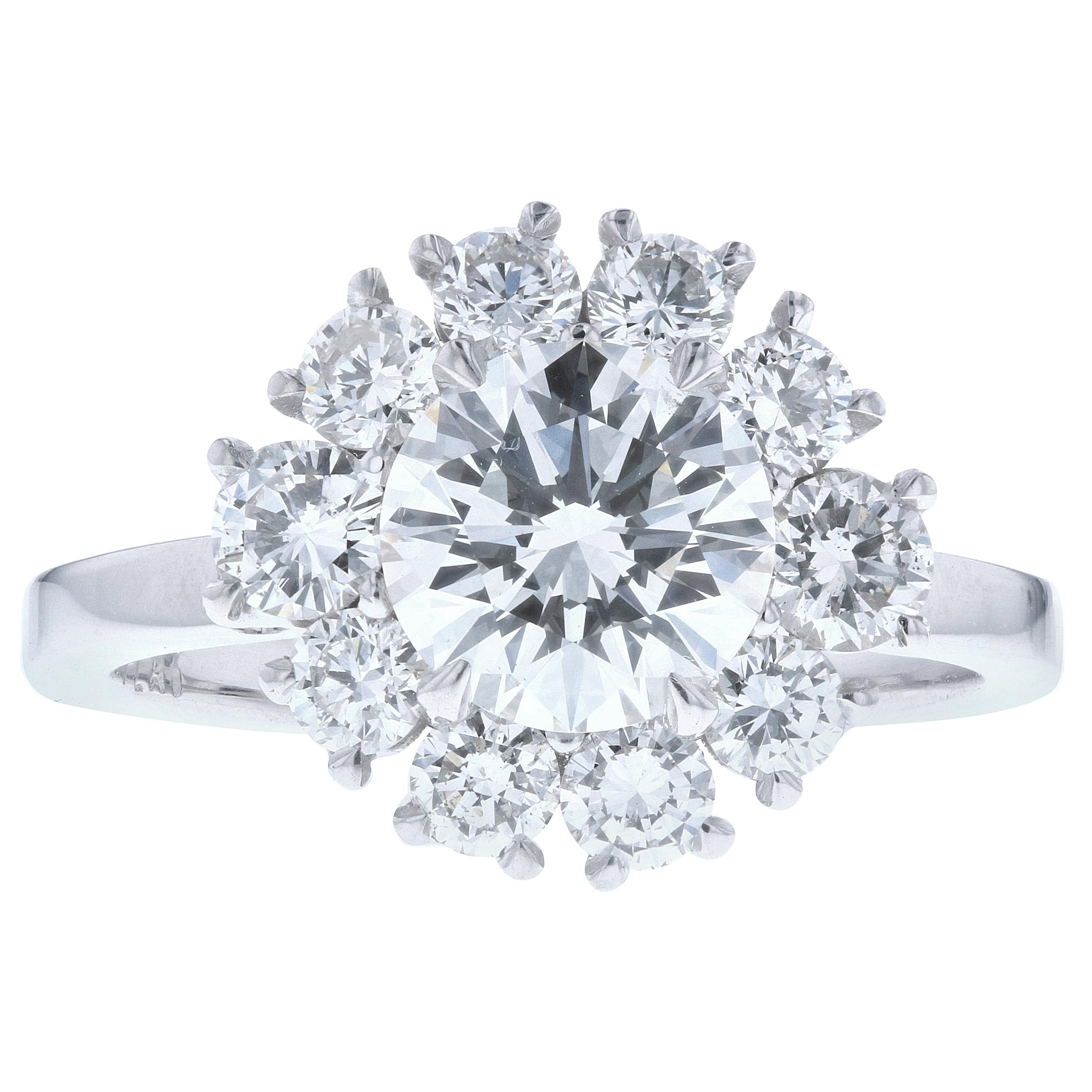 Vintage Flower Halo Round Diamond in Yellow Gold Engagement Ring For