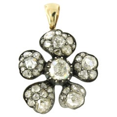 flower head shape pendant with rose diamonds up to. 4.00ct 14k gold and silver