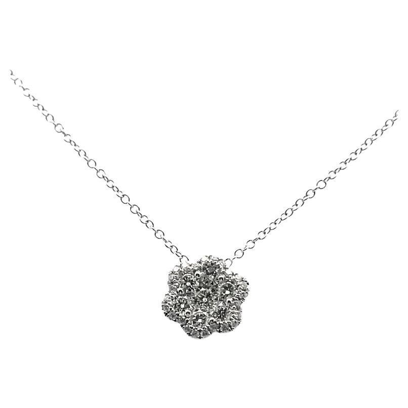 Flower Illusion Set Diamond Necklace 0.58ct 14K White Gold 16"