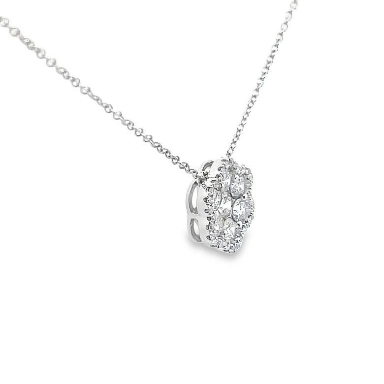 Modern Flower Illusion Set Diamond Necklace 0.71ct 14K White Gold  For Sale